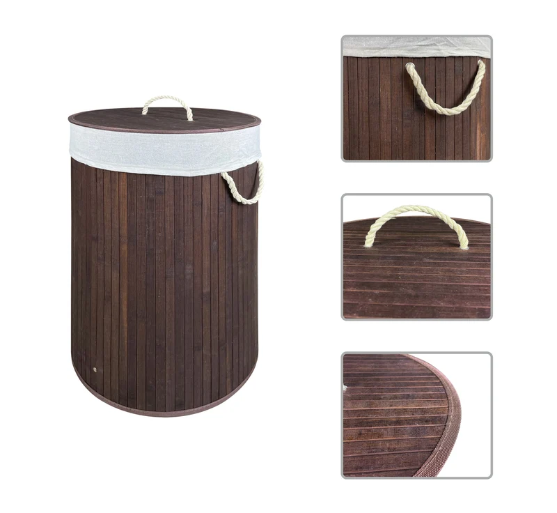 Cesto Biancheria Rotondo Pieghevole in Bamboo 75 Litri con Manici e Coperchio Il Gruppone