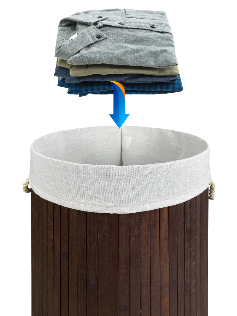 Cesto Biancheria Rotondo Pieghevole in Bamboo 75 Litri con Manici e Coperchio Il Gruppone