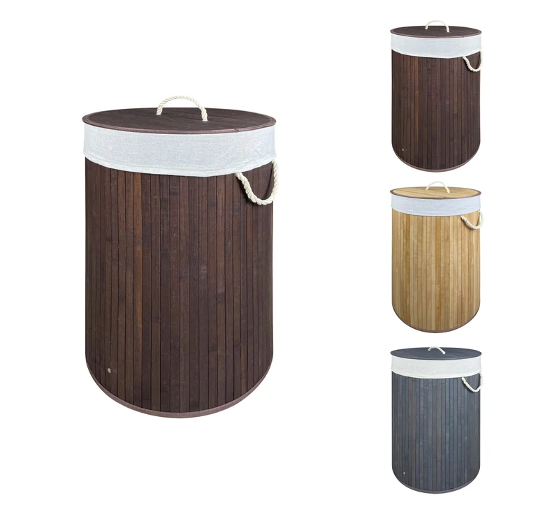 Cesto Biancheria Rotondo Pieghevole in Bamboo 75 Litri con Manici e Coperchio Il Gruppone