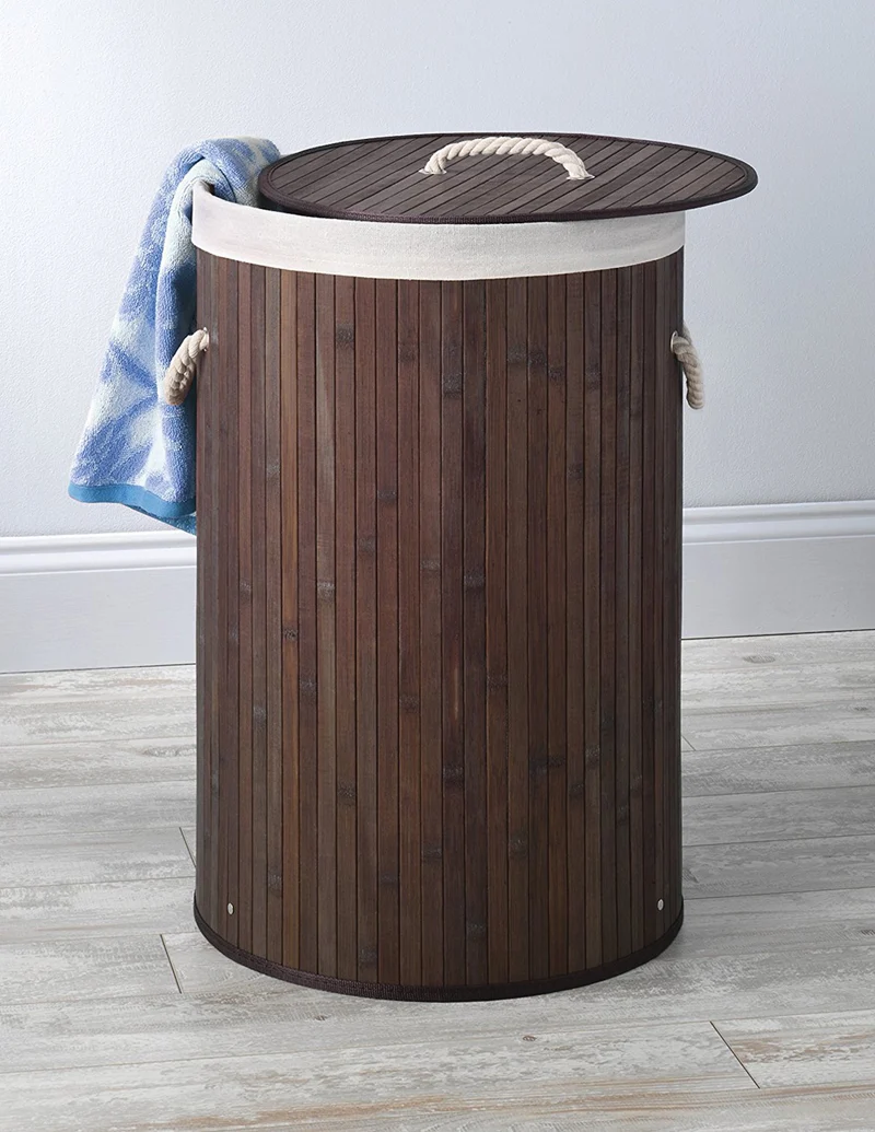 Cesto Biancheria Rotondo Pieghevole in Bamboo 75 Litri con Manici e Coperchio Il Gruppone