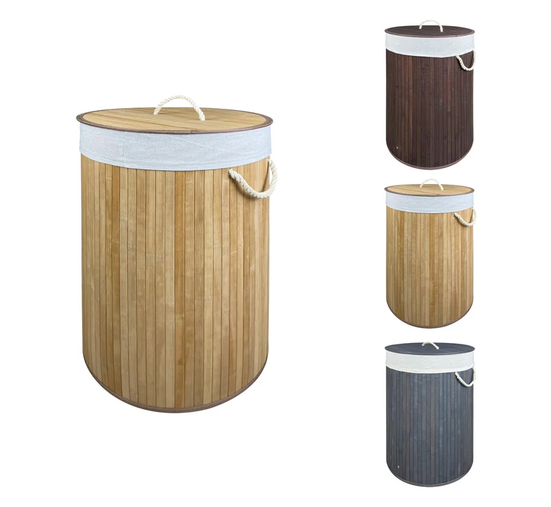 Cesto Biancheria Rotondo Pieghevole in Bamboo 75 Litri con Manici e Coperchio Il Gruppone