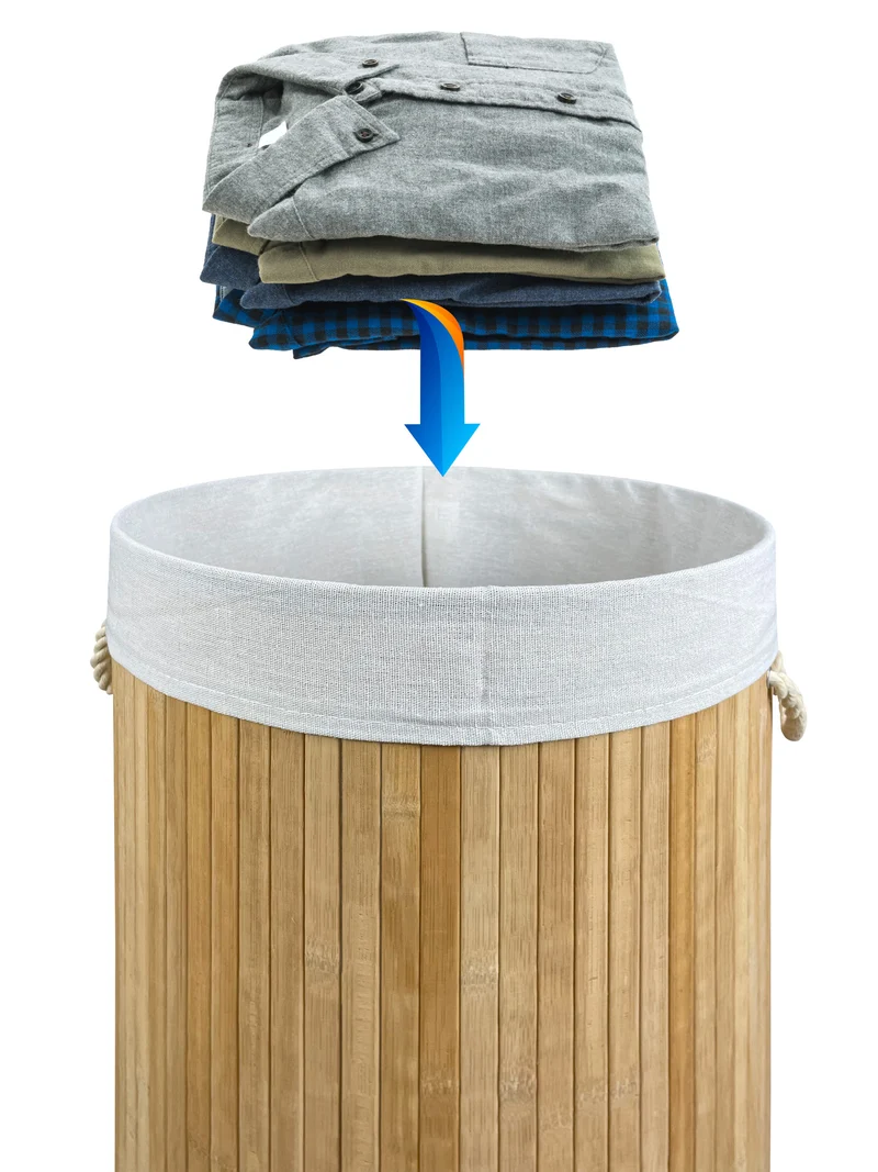 Cesto Biancheria Rotondo Pieghevole in Bamboo 75 Litri con Manici e Coperchio Il Gruppone