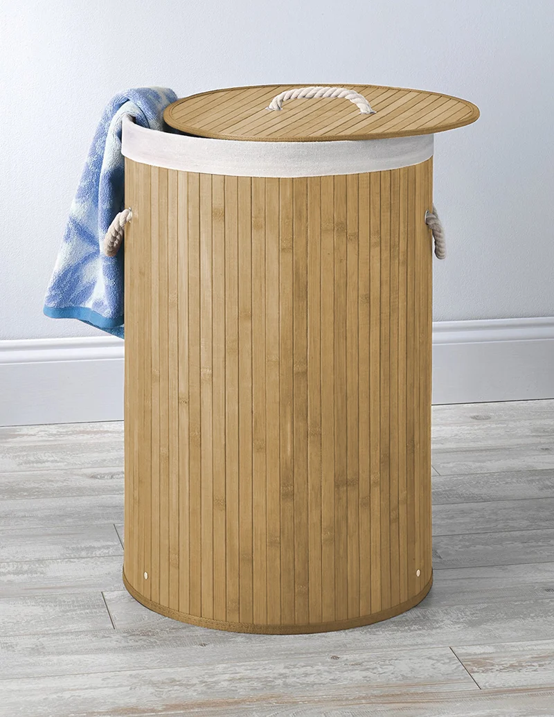Cesto Biancheria Rotondo Pieghevole in Bamboo 75 Litri con Manici e Coperchio Il Gruppone