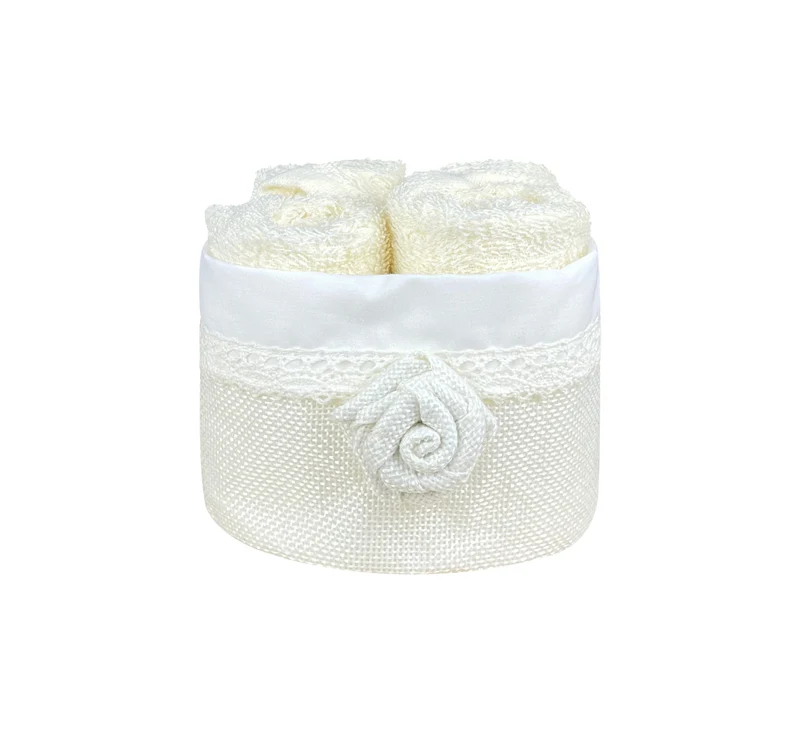 Cestino Con Lavette Ospiti in Cotone 30 x 30 Cm Spugna Bagno