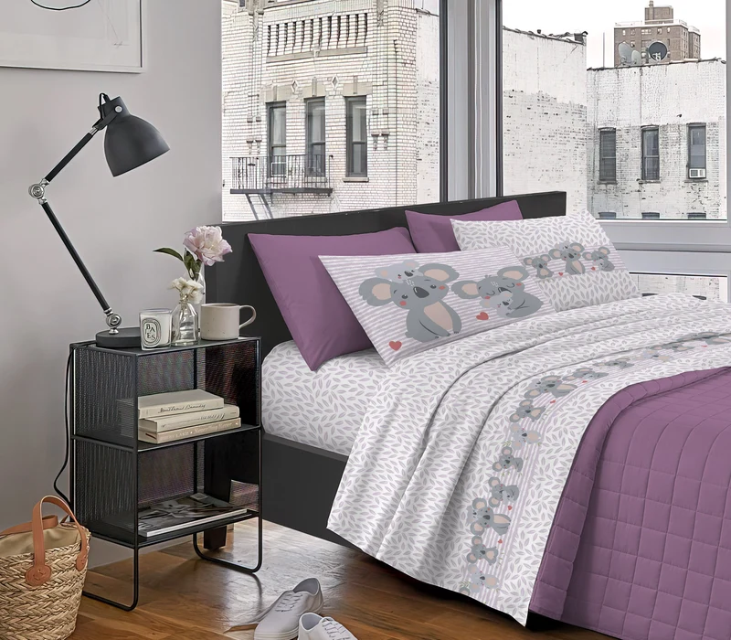 Completo Letto Stampato in Cotone Made in Italy Dis.Koala-Lovely Il Gruppone