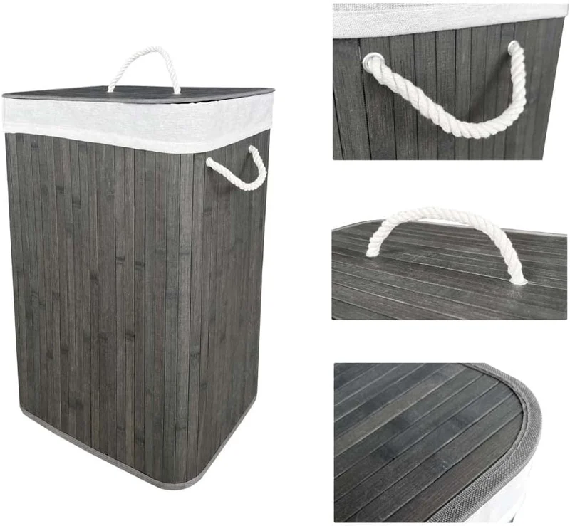 Cesto Biancheria Pieghevole in Bamboo 72 Litri con Manici e Coperchio Rettangolare Il Gruppone