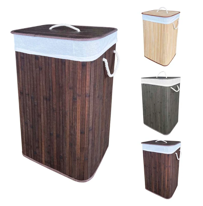 Cesto Biancheria Pieghevole in Bamboo 72 Litri con Manici e Coperchio Rettangolare Il Gruppone