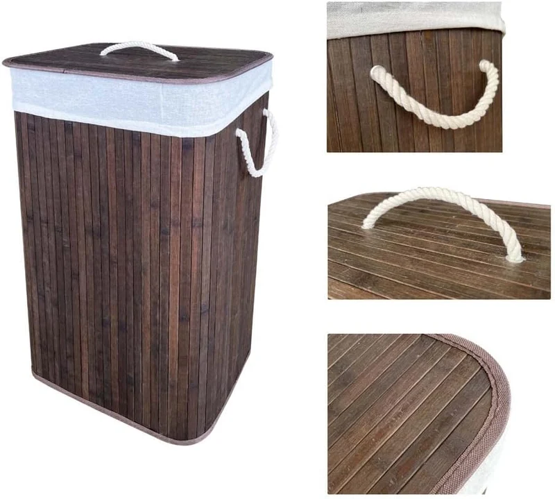 Cesto Biancheria Pieghevole in Bamboo 72 Litri con Manici e Coperchio Rettangolare Il Gruppone