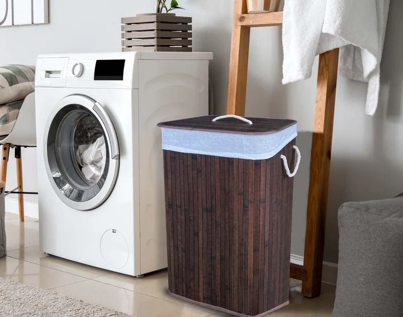 Cesto Biancheria Pieghevole in Bamboo 72 Litri con Manici e Coperchio Rettangolare Il Gruppone