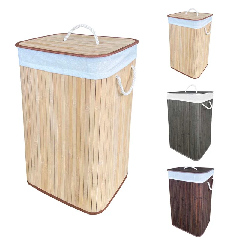 Cesto Biancheria Pieghevole in Bamboo 72 Litri con Manici e Coperchio Rettangolare Il Gruppone