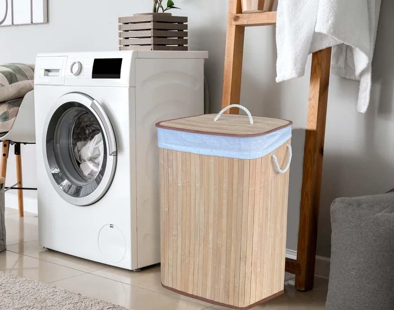 Cesto Biancheria Pieghevole in Bamboo 72 Litri con Manici e Coperchio Rettangolare Il Gruppone