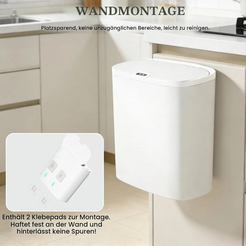 Automatischer Mülleimer 12L mit Sensor – Wandmontage & Freistehend, Elektrischer Abfalleimer mit Dec