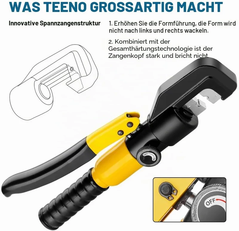TEENO Hydraulische Crimpzange 10T und Kabelschneider Hydraulische Kabelschuhe Crimper 12 bis 2/0 AWG