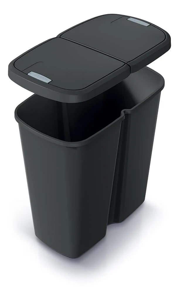 Duo Mülleimer Müllbehälter Abfalleimer Biomülleimer Doppeleimer 2 Kammer Müllsammler Mülltrenner 50L