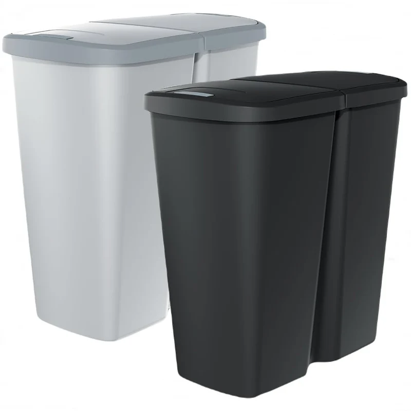 Duo Mülleimer Müllbehälter Abfalleimer Biomülleimer Doppeleimer 2 Kammer Müllsammler Mülltrenner 50L