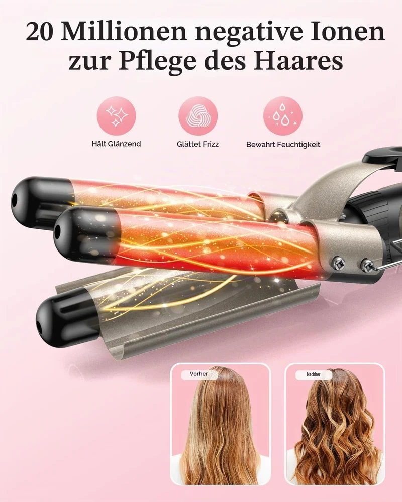 Lockenstab set 5 in 1 Welleneisen - Lockenstäbe 3 Fässer für Grosse Keine Locken Keramik Lockenwickl
