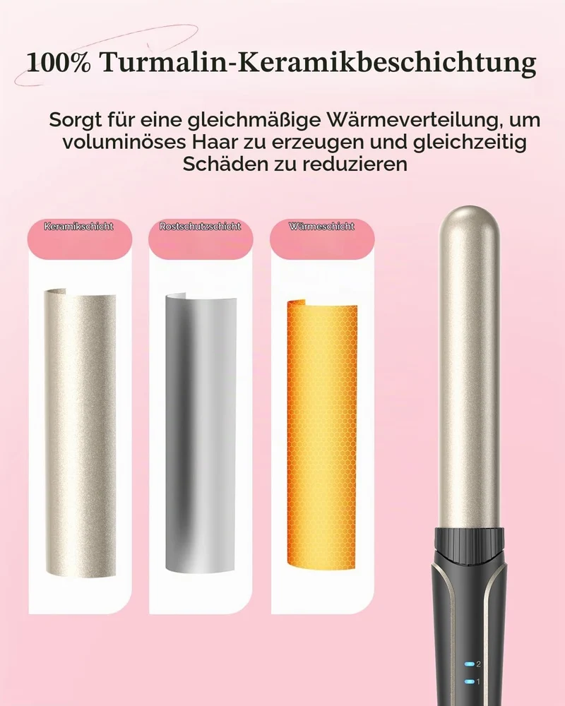 Lockenstab set 5 in 1 Welleneisen - Lockenstäbe 3 Fässer für Grosse Keine Locken Keramik Lockenwickl