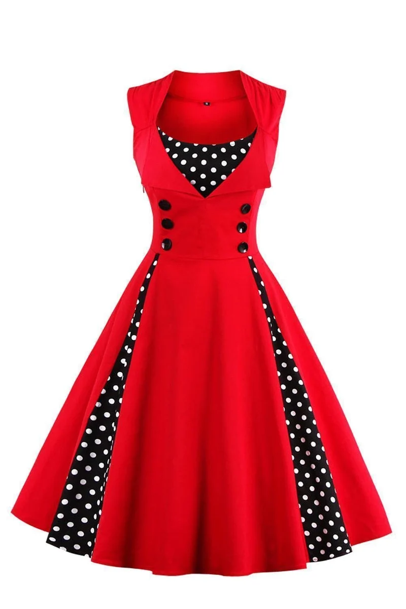 Axoe Damen 50er Jahre Kleider mit Gepunkte Rockabilly L Rot-polka Dots, L Rot-polka Dots