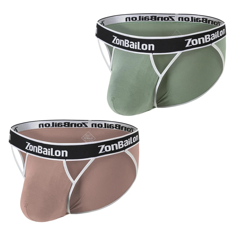 BIATWOWR Herren Dreiecks-Slips mit Extra Bequeme Beutel ohne Etikett und Breitem Bund M Grünbraun, M
