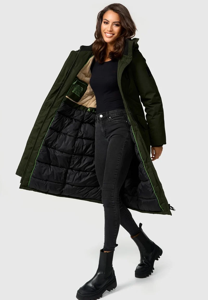 Navahoo Damen Wintermantel Warmer Parka lang mit hohem Kragen und weicher Kapuze Hokulanii XS-XXL S