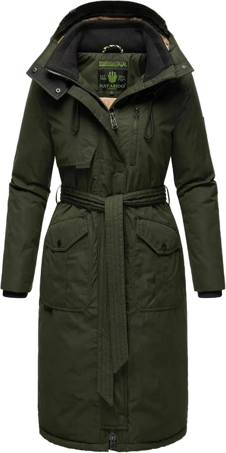 Navahoo Damen Wintermantel Warmer Parka lang mit hohem Kragen und weicher Kapuze Hokulanii XS-XXL S
