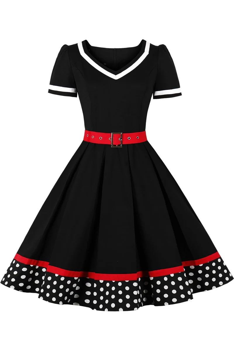 AXOE Damen 50er Jahre Kleider Rockabilly Petticoat Vintage L Schwarz-2, L Schwarz-2