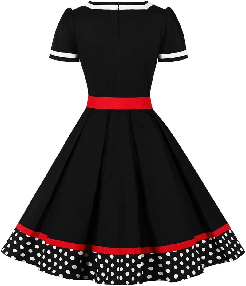 AXOE Damen 50er Jahre Kleider Rockabilly Petticoat Vintage L Schwarz-2, L Schwarz-2