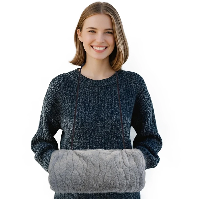 SwirlColor Handmuff, Gurttaschen-Design Handwärmer Kunstpelz Handmuff für Damen - Graue Ripple