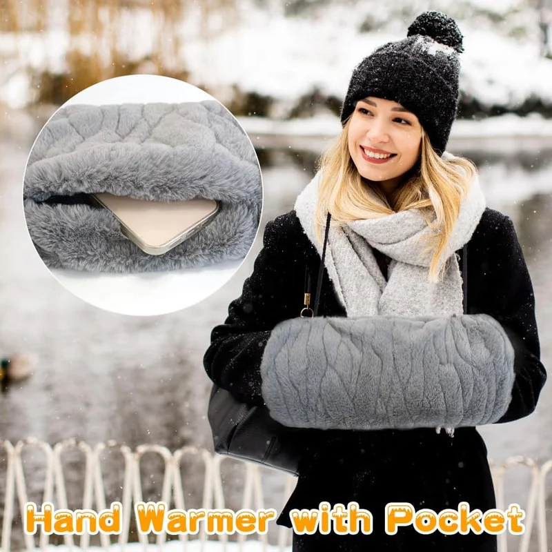 SwirlColor Handmuff, Gurttaschen-Design Handwärmer Kunstpelz Handmuff für Damen - Graue Ripple