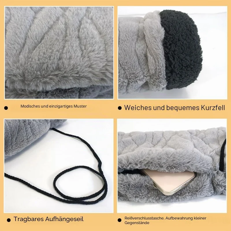 SwirlColor Handmuff, Gurttaschen-Design Handwärmer Kunstpelz Handmuff für Damen - Graue Ripple