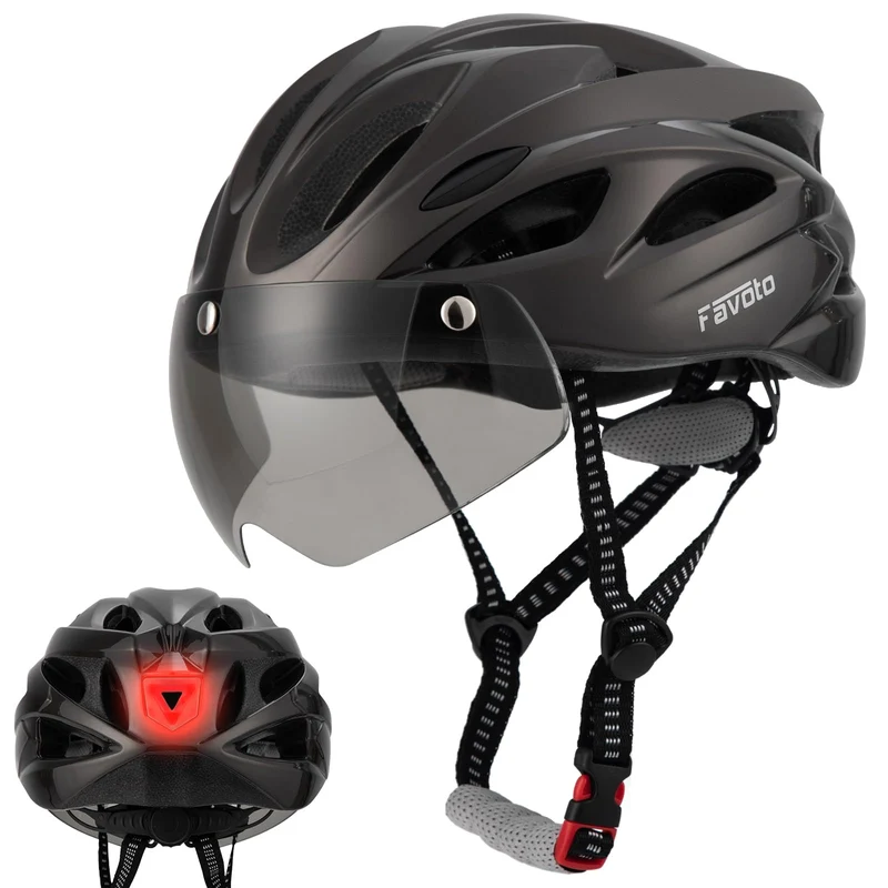 Favoto Fahrradhelm Herren mit Licht - Damenhelm Fahrradhelm Leichtgewicht Atmungsaktiv mit Brille Rü