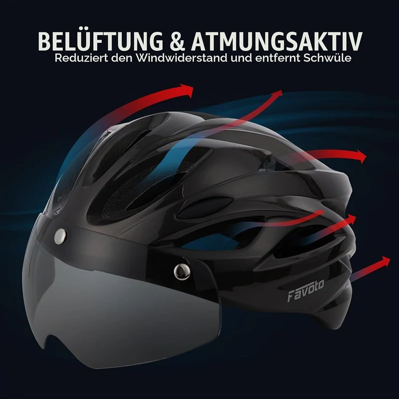 Favoto Fahrradhelm Herren mit Licht - Damenhelm Fahrradhelm Leichtgewicht Atmungsaktiv mit Brille Rü
