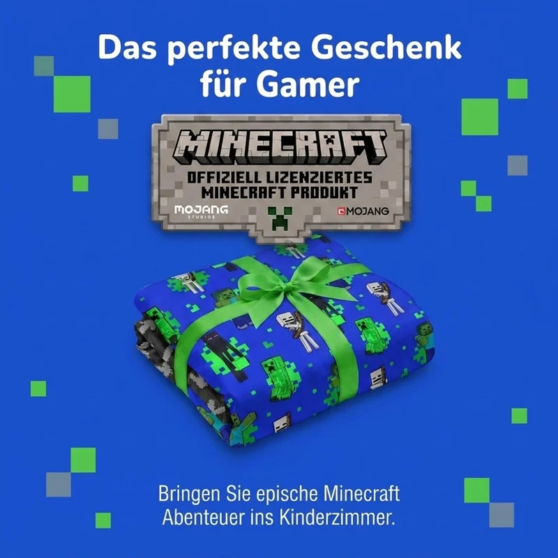 Jay Franco Minecraft Fight Back 100% Baumwolle Kinderbettwäsche-Set 135x200 cm Einzelbettgrösse - Be