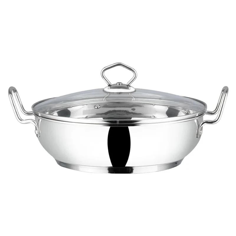 Vinod Kadai Schmorpfanne mit Edelstahl, Glas-Deckel, Premium Qualität Kochtopf gross, Fleischtopf, W