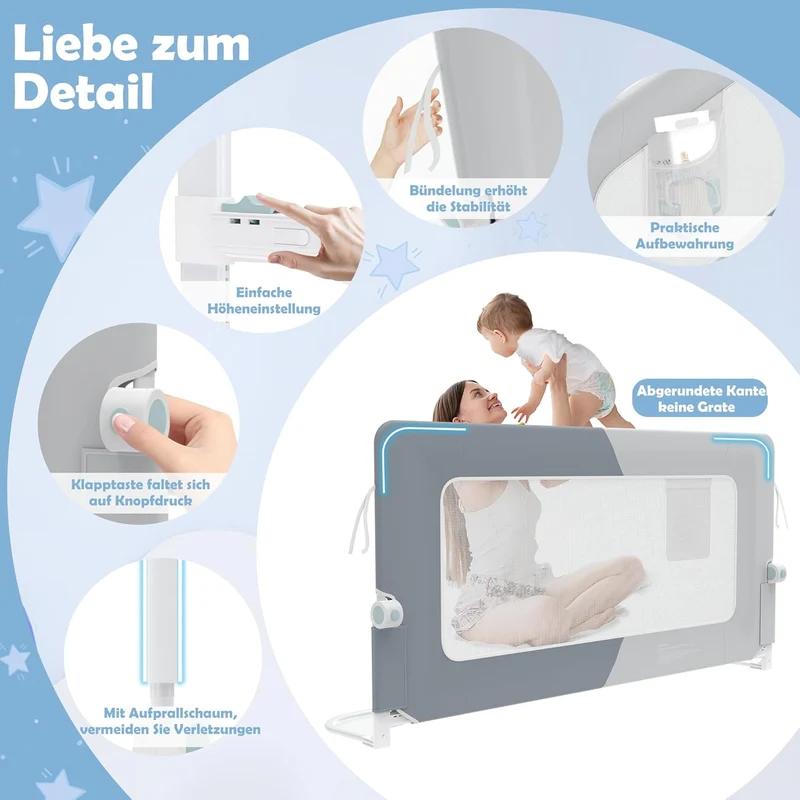 LZQ Rausfallschutz Bett Bettgitter Klappbar Kinderbettgitter Rausfallschutz Kinderbett Bettschutzgit