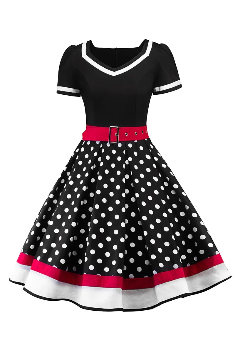 AXOE Damen 50er Jahre Kleider Rockabilly Petticoat Vintage L Schwarz, L Schwarz