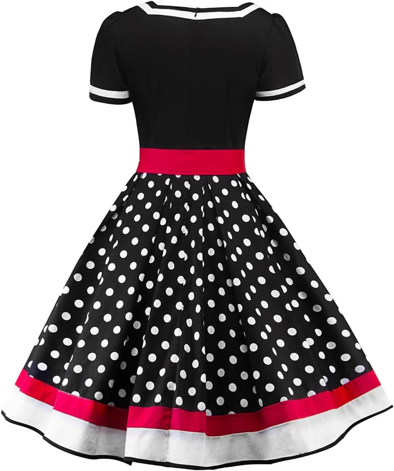 AXOE Damen 50er Jahre Kleider Rockabilly Petticoat Vintage L Schwarz, L Schwarz