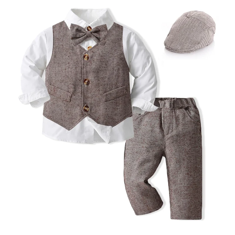 Volunboy Baby Anzug Jungen Anzugweste Hemd mit Fliege für Festlich Hochzeit Bekleidung Set 4tlg 3-4