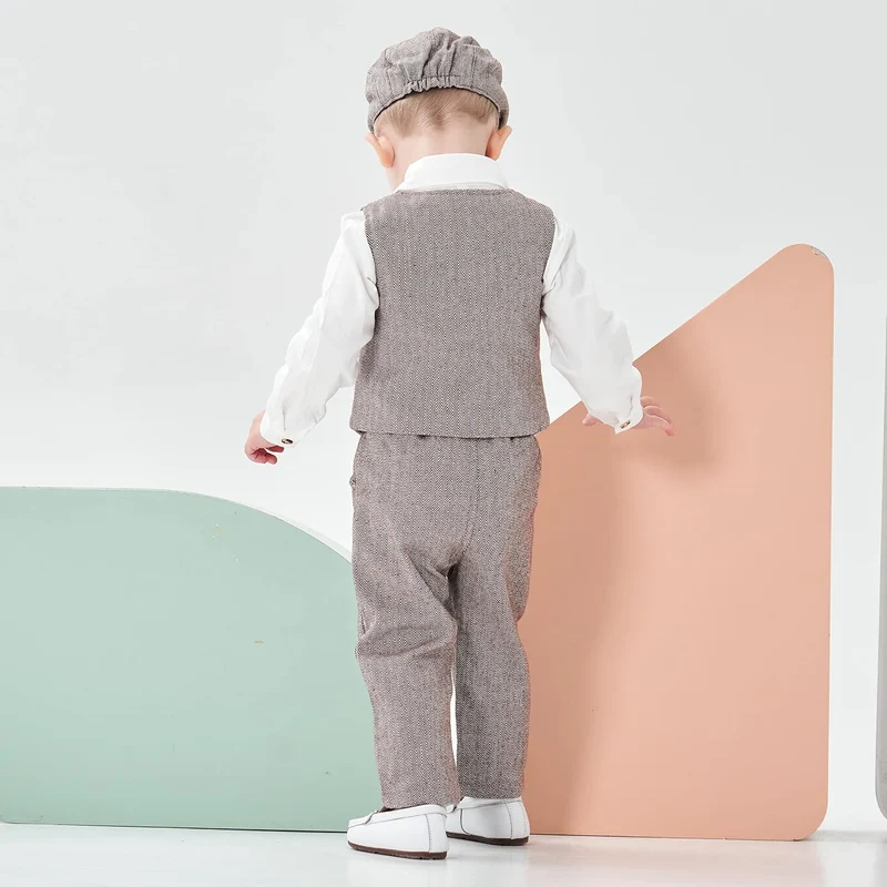 Volunboy Baby Anzug Jungen Anzugweste Hemd mit Fliege für Festlich Hochzeit Bekleidung Set 4tlg 3-4
