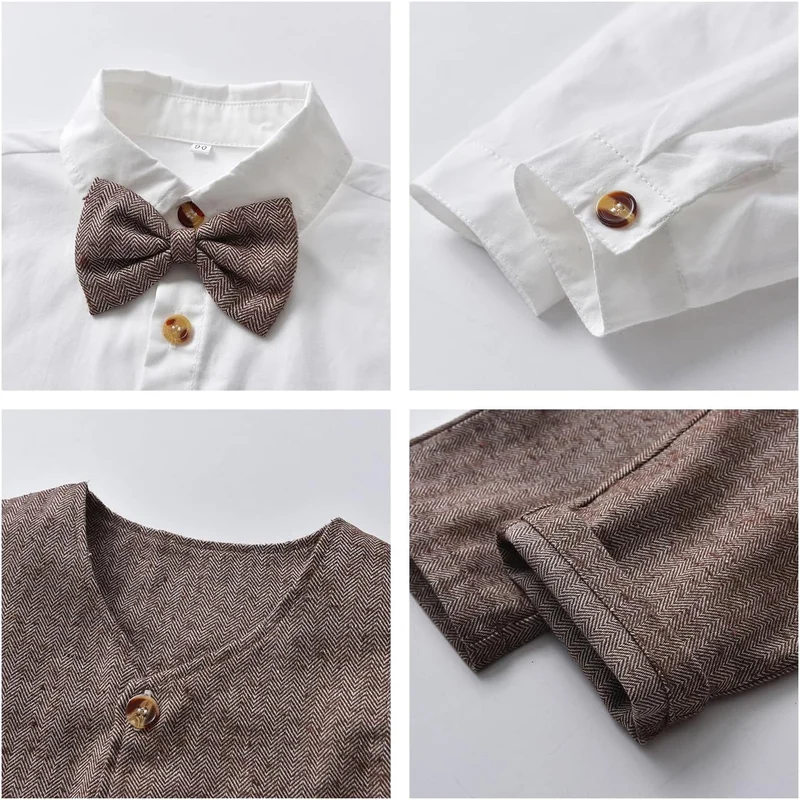 Volunboy Baby Anzug Jungen Anzugweste Hemd mit Fliege für Festlich Hochzeit Bekleidung Set 4tlg 3-4