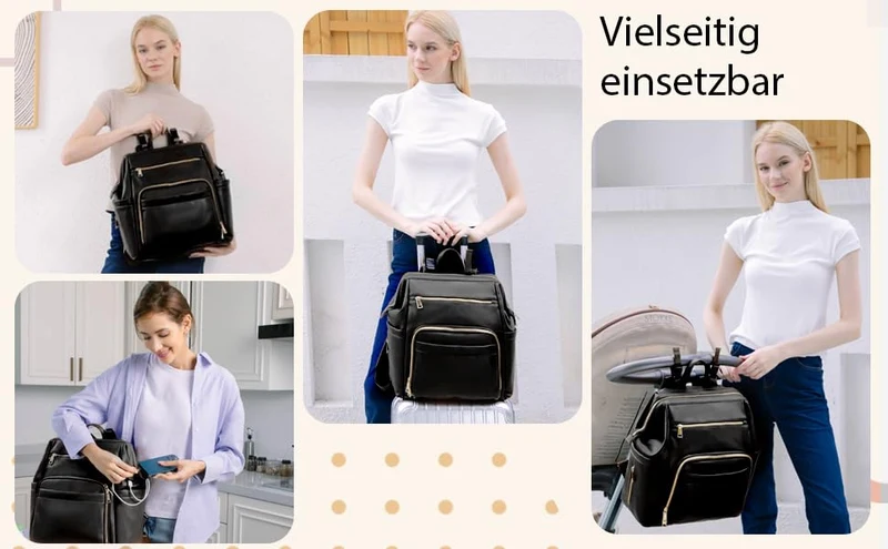 MISS FONG Wickelrucksack Wickeltasche Leder, Baby Rucksack Wickelrucksack Grosse Kapazität Mit 13 Wi
