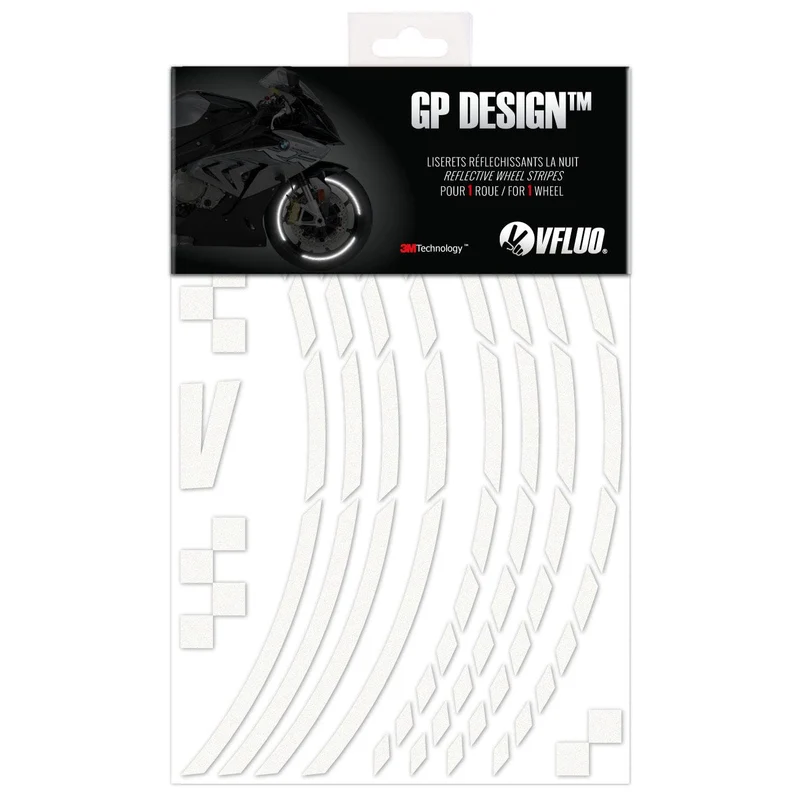 VFLUO - Kit Reflektierende Felgenrandaufkleber GP Motorrad, Aufkleber für 1 Rad 3M™-Technologie™, 36