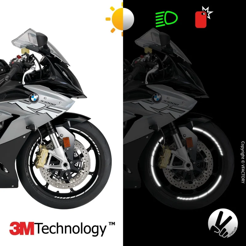 VFLUO - Kit Reflektierende Felgenrandaufkleber GP Motorrad, Aufkleber für 1 Rad 3M™-Technologie™, 36