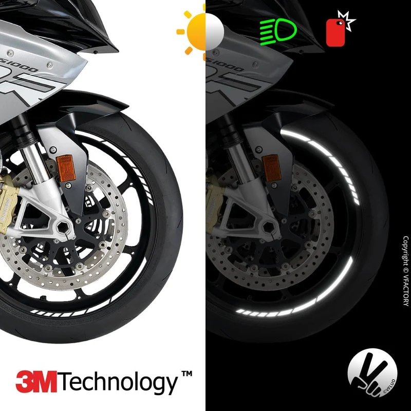 VFLUO - Kit Reflektierende Felgenrandaufkleber GP Motorrad, Aufkleber für 1 Rad 3M™-Technologie™, 36