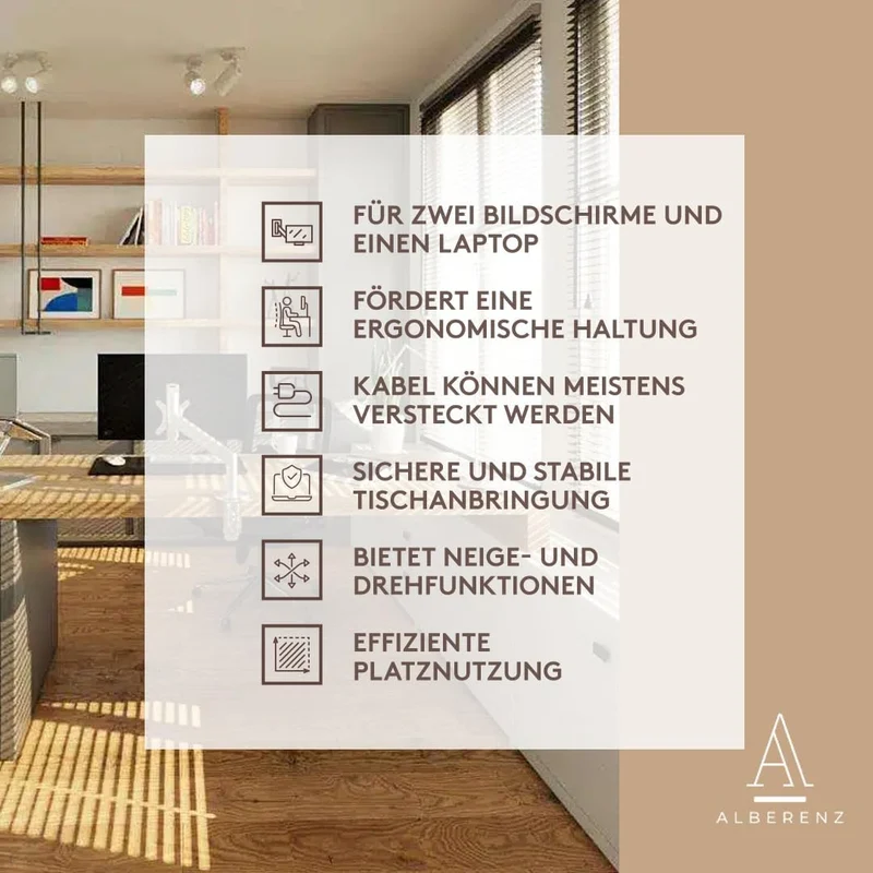 Alberenz® 3-in-1 Doppel Monitor Halterung mit Laptop Ständer, verstellbare Bildschirmhalterung für 1