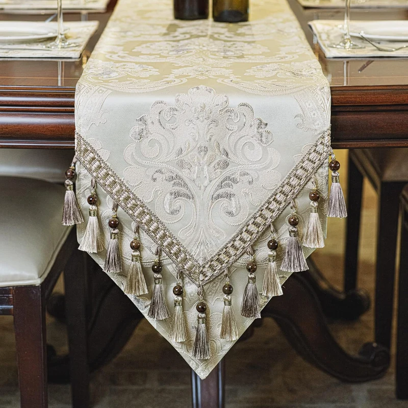 TOPLUXE Tischläufer mit Quasten, Jacquard Tischdecke für Esstisch Urlaub Party Wohnzimmer Dekoration