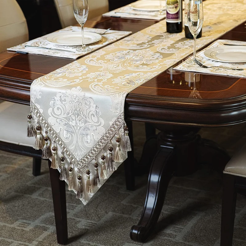 TOPLUXE Tischläufer mit Quasten, Jacquard Tischdecke für Esstisch Urlaub Party Wohnzimmer Dekoration