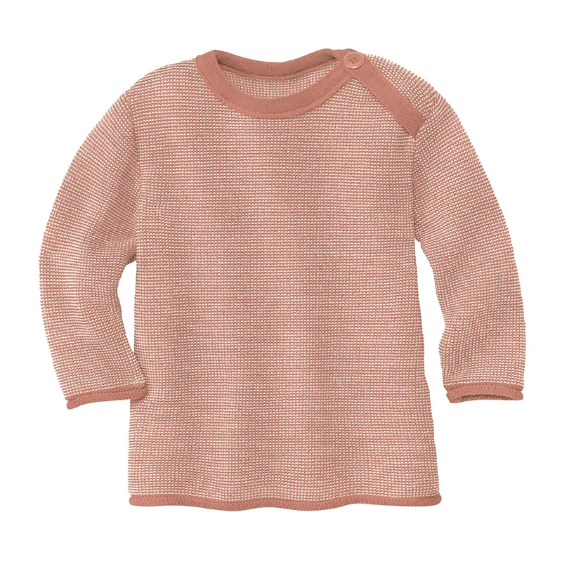 Disana Melange-Pullover, 100% Bio-Merinowolle GOTS, IVN Best | mit Knopfverschluss am Kragen | Baby
