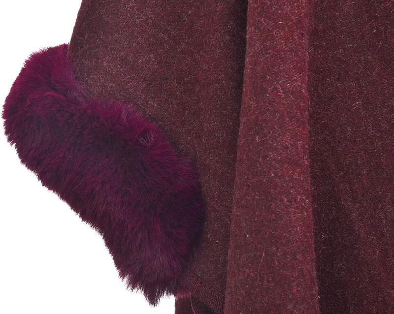 ZLYC Damen Winter Umhang Strickjacke Warm Kunstpelz Mäntel Poncho Cape mit Kapuze Einheitsgrösse Bur