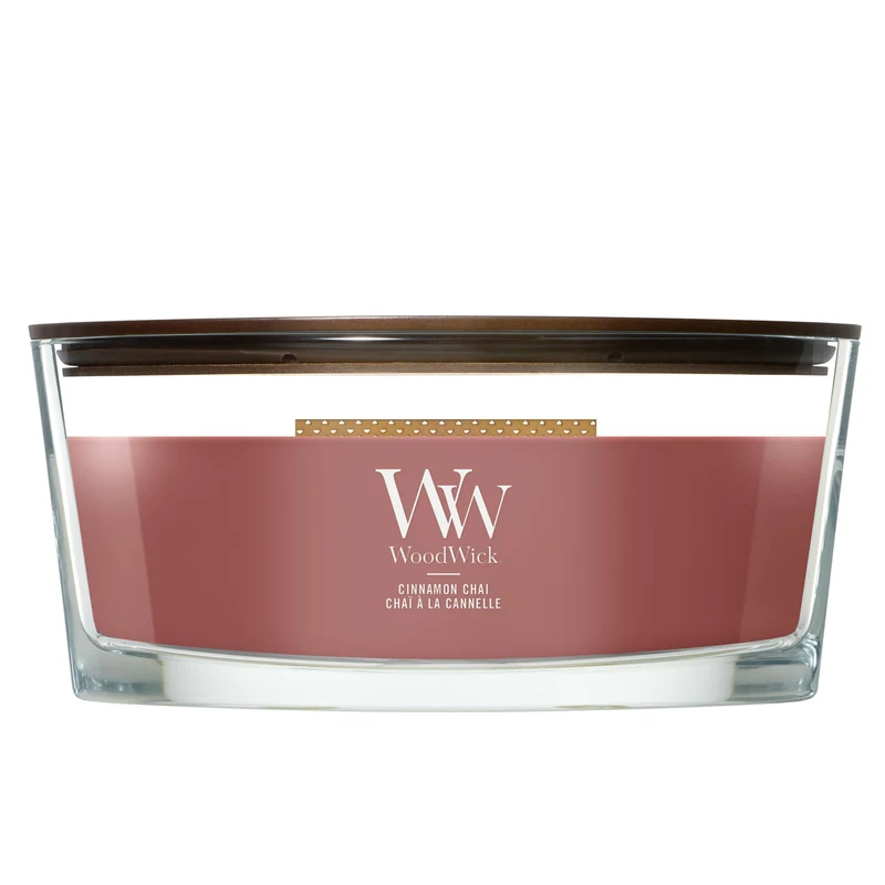 WoodWick Zimt Chai Dekorative Duftkerze im ovalformigem Glasgefäss 453.6 g, Glas, Cinnamon Chai, 11.